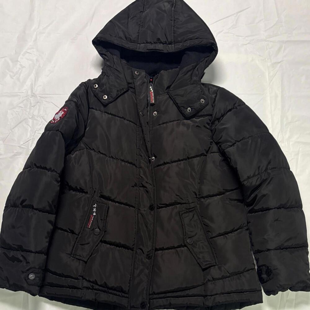 Canada Weathergear Puffer Jacket Black Hooded Zip Button Men's Size M